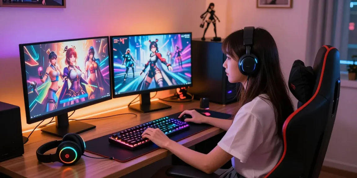 Exciting gaming setup highlighting female hentai game with vibrant graphics and engaging atmosphere.