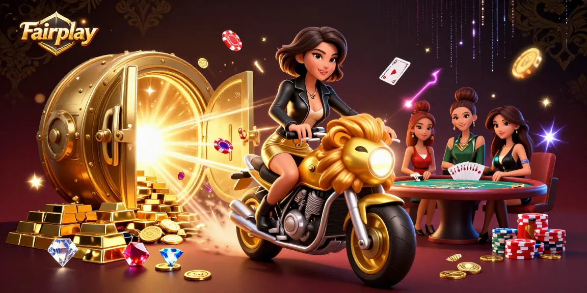 Experience Fairplay in a vibrant casino scene with a glamorous character and rich gaming elements.