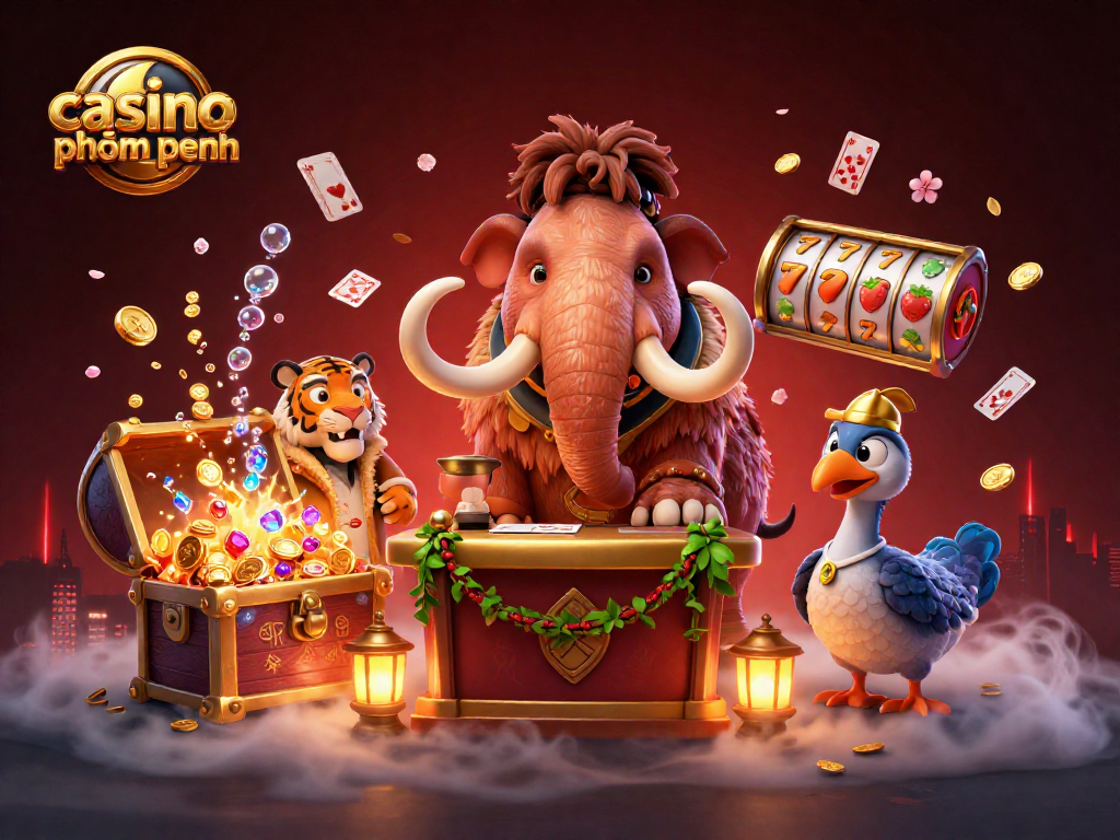 Experience thrilling gaming at casino phnom penh with vibrant cartoon characters meeting at the door.