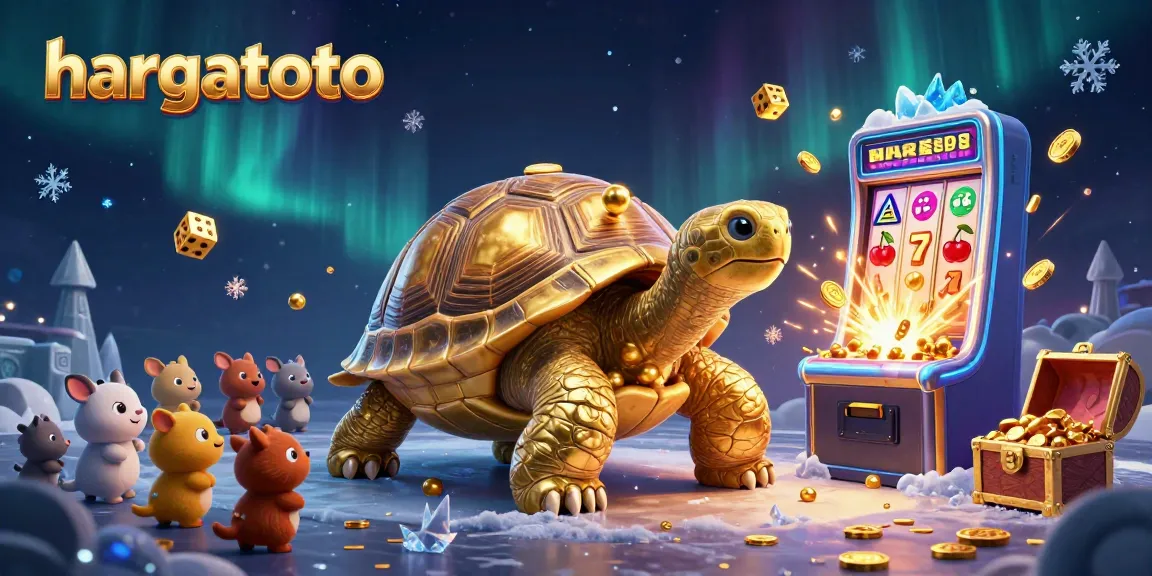 Play at hargatoto with a thrilling jackpot scene featuring a golden tortoise pinball machine and bursting slot machine.