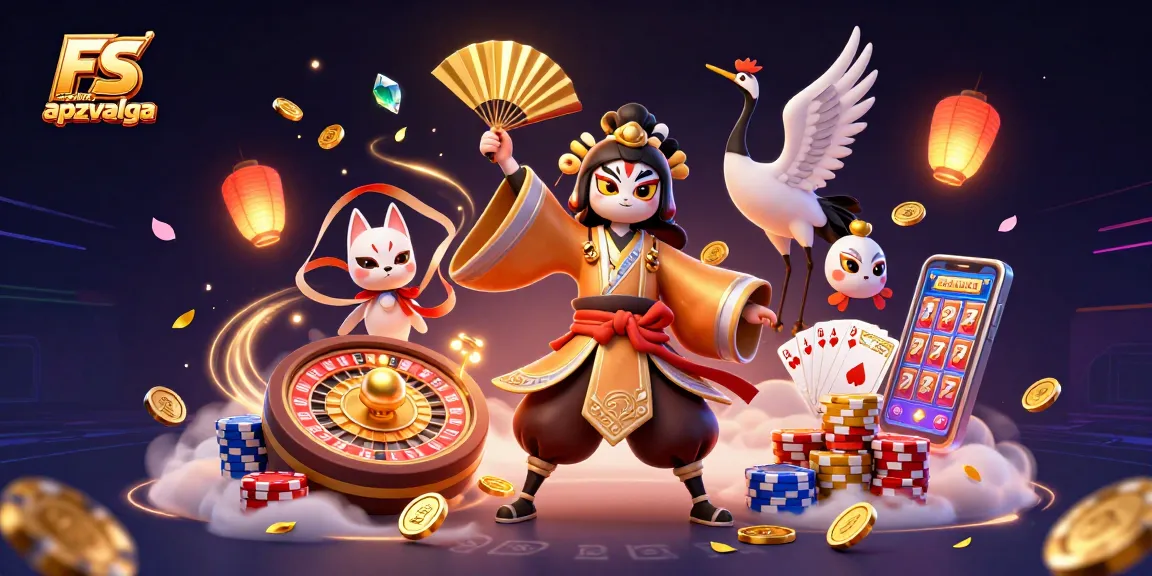 Experience the thrill of FS casino apzvalga with vibrant casino elements and dynamic characters.