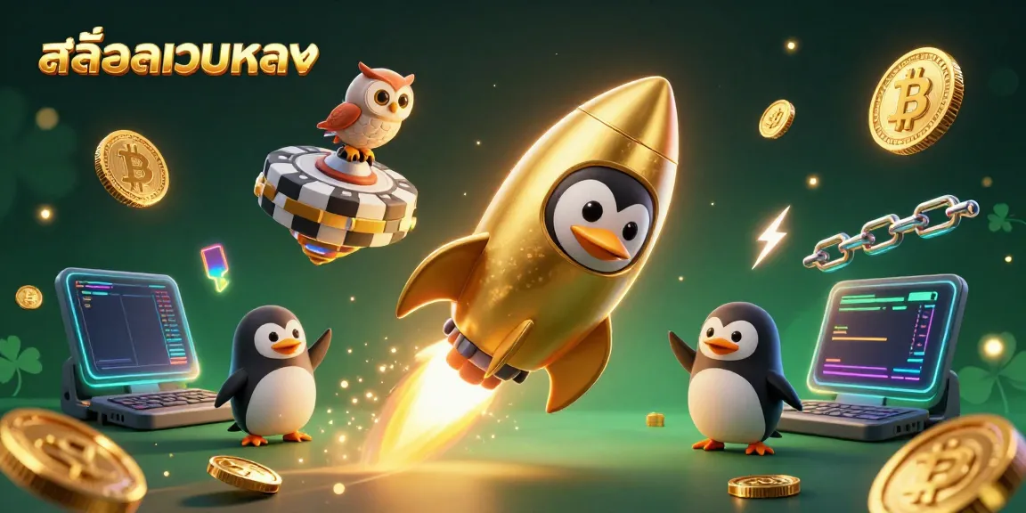 Experience the excitement of สล็อตเว็บตรง in a vibrant 3D gaming scene with cartoon characters and crypto elements.