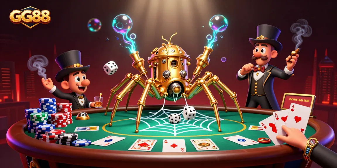 Engage in the thrilling world of GG88 with a steampunk spider and poker fun.