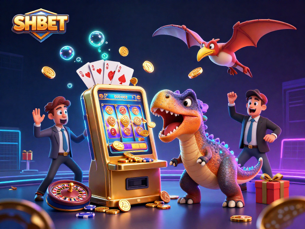 Experience SHBET's thrilling jackpot wins with dynamic casino characters and vibrant action.