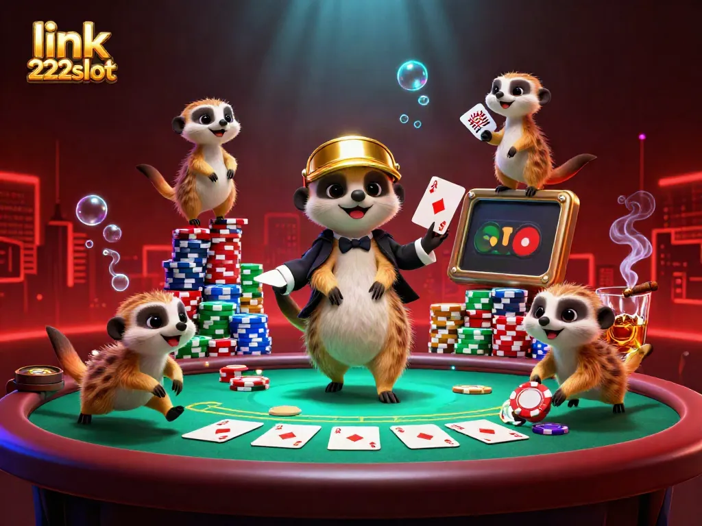 Menggoda pemain dengan suasana kasino 222slot, di mana meerkat menjalankan operasi yang menarik.
