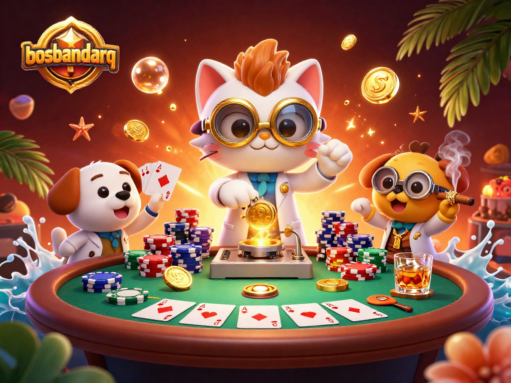 Engage in thrilling action at bosbandarq with a mad scientist cat and poker table full of surprises.