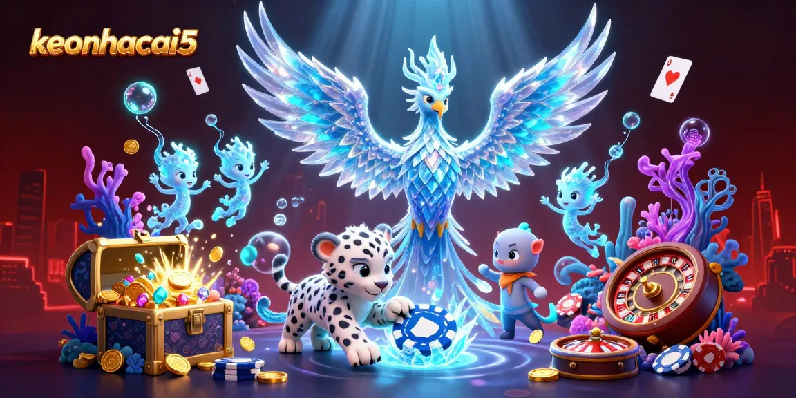Experience keonhacai5 betting excitement with vibrant casino-elements in a magical scene.