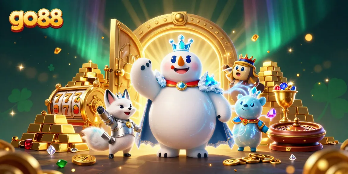 Win big with go 88 at this vibrant casino-themed illustration featuring treasure, characters, and excitement.