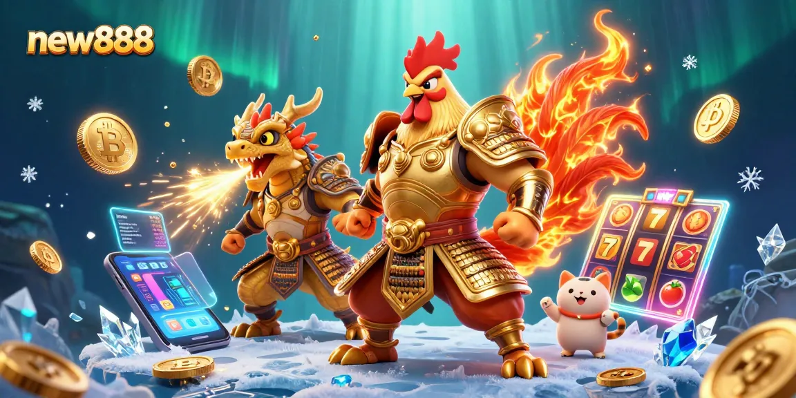 Experience an exciting slot world with new888, featuring heroic characters and glowing digital assets!