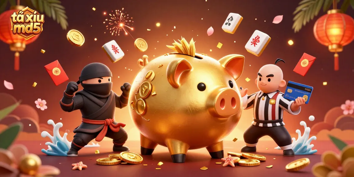 Experience the thrilling tài xỉu md5 action with golden coins and vibrant game elements in this exciting casino scene.
