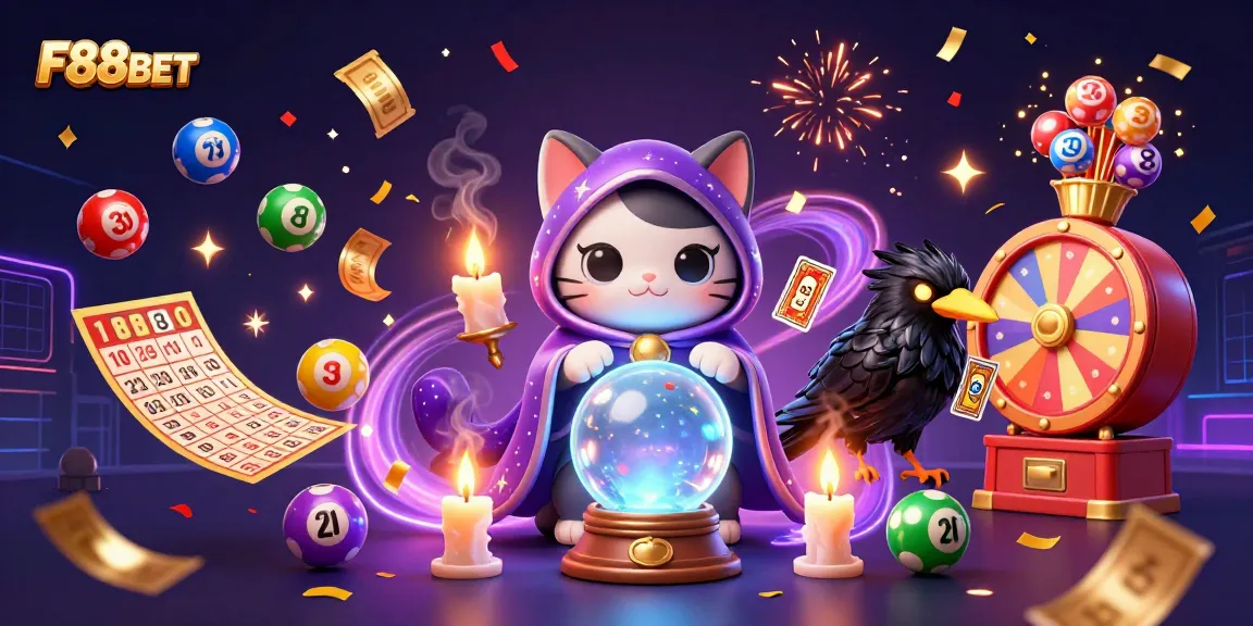 Win big with F88BET in a vibrant, colorful lottery-themed 3D illustration celebrating gambling excitement.