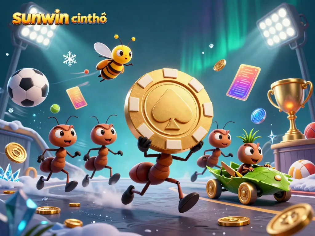 Engage with sunwin chính chủ as cartoon ants run a heist with vibrant casino elements.