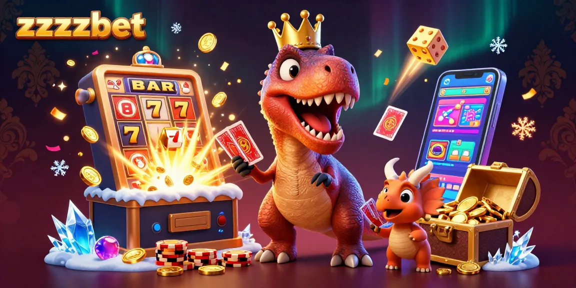 Aproveite as promoções diárias e emocionantes no zzzzbet com um T-Rex jogando cartas em um cassino vibrante.