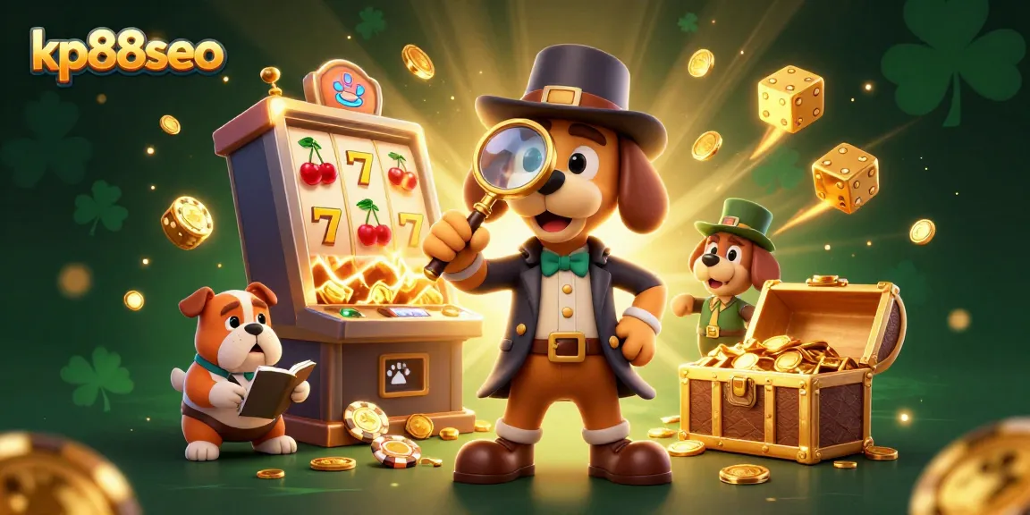 Engage with kp88seo's colorful casino scene featuring a detective dog and vibrant gaming elements.