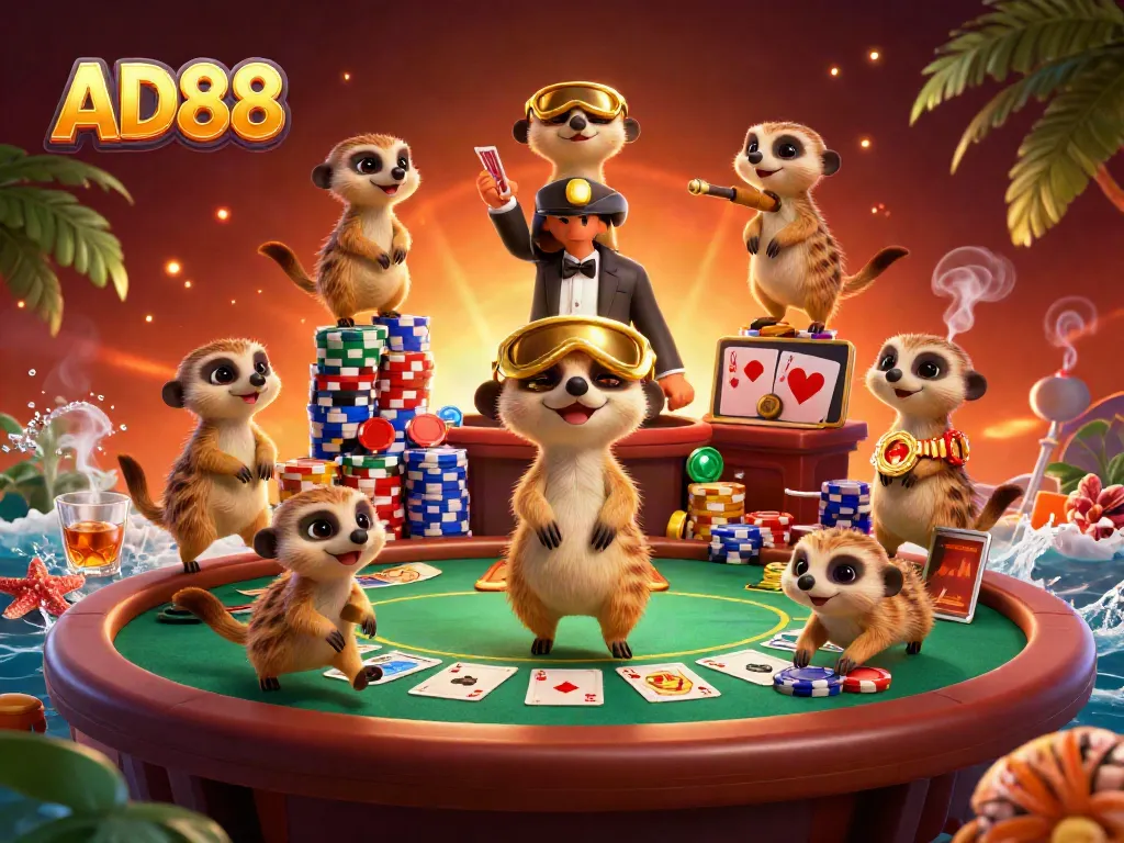 Experience the thrill of AD88 casino operations where meerkats expertly manage poker games.