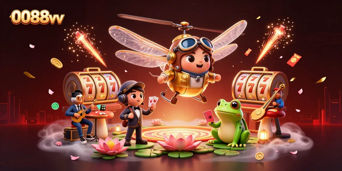 Experience thrilling gameplay at 0088vv with vibrant slot reels and dynamic casino characters.