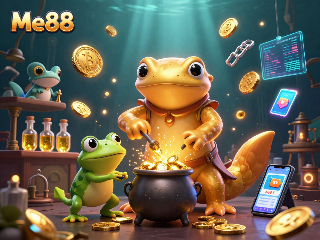 Experience online gaming excitement at Me88 with a vibrant 3D casino scene featuring mystical characters.