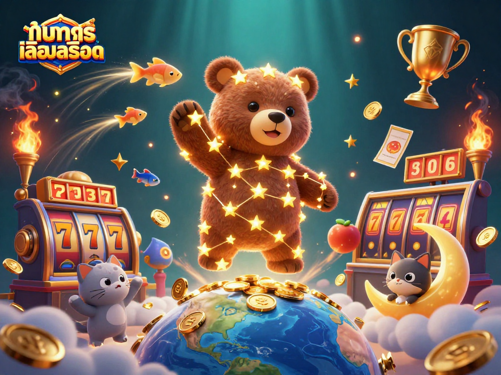 Engage with ทดลองเล่นสล็อต and win big prizes with vibrant slot machines and glittering golden elements.
