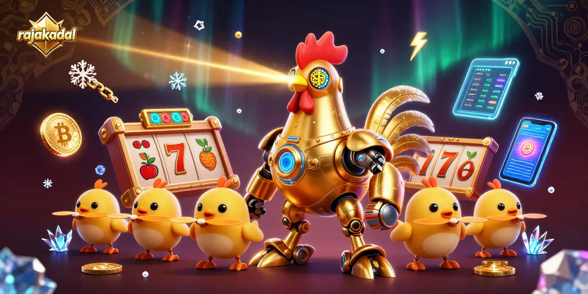 Bermain di rajakadal dengan slot jackpot dan karakter robot emas futuristik yang menarik.