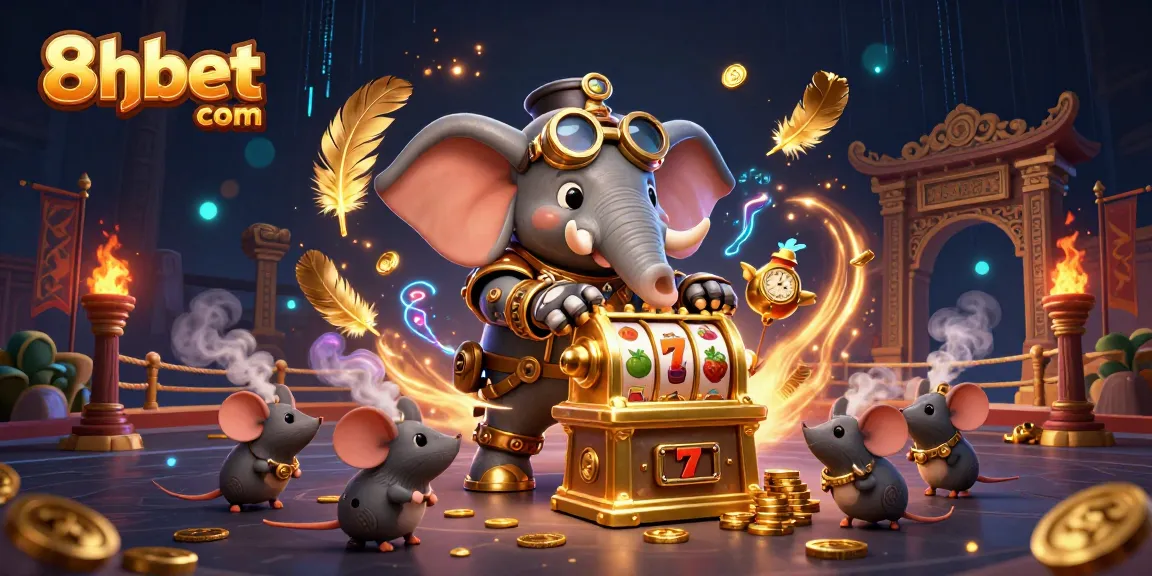 Experience exciting slots and games at 8xbet com with vibrant steampunk-themed 3D illustration