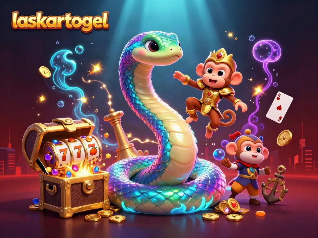Win big with laskartogel in this vibrant 3D illustration showcasing colorful slot machines and casino excitement.