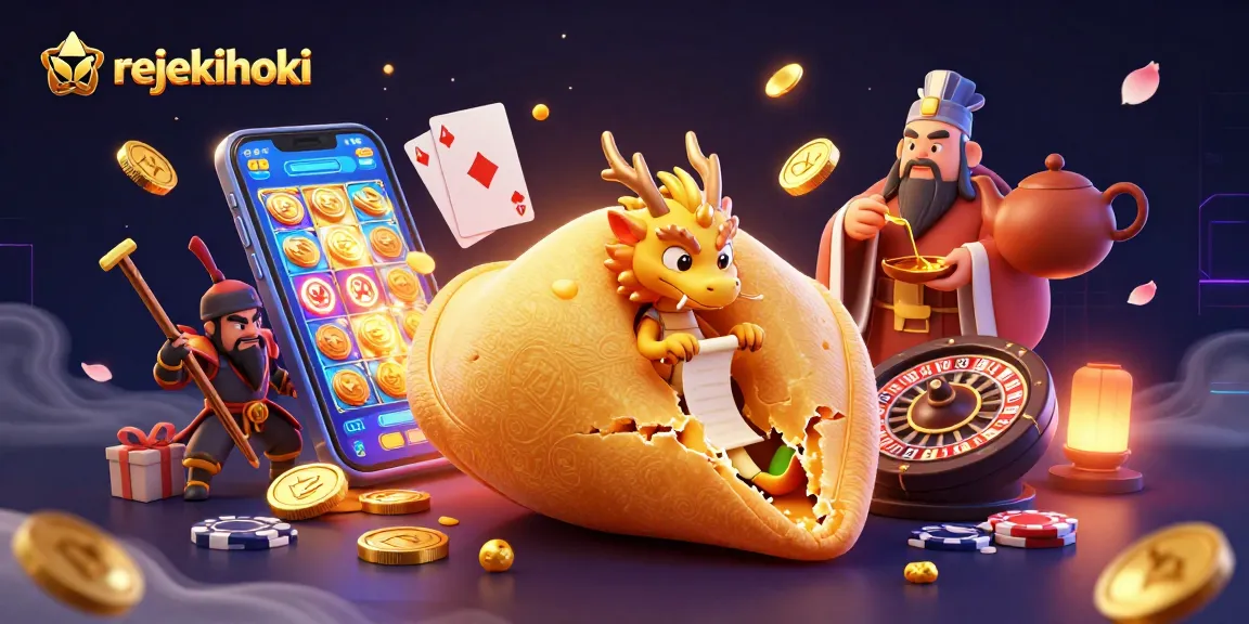 Experience rejekihoki's vibrant slot gaming excitement with golden fortune cookie characters and dynamic casino elements.