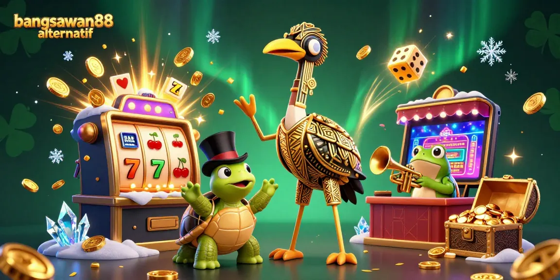 Bangsawan88 alternatif showcases a vibrant speakeasy scene with a top-hat turtle and colorful jackpot elements.