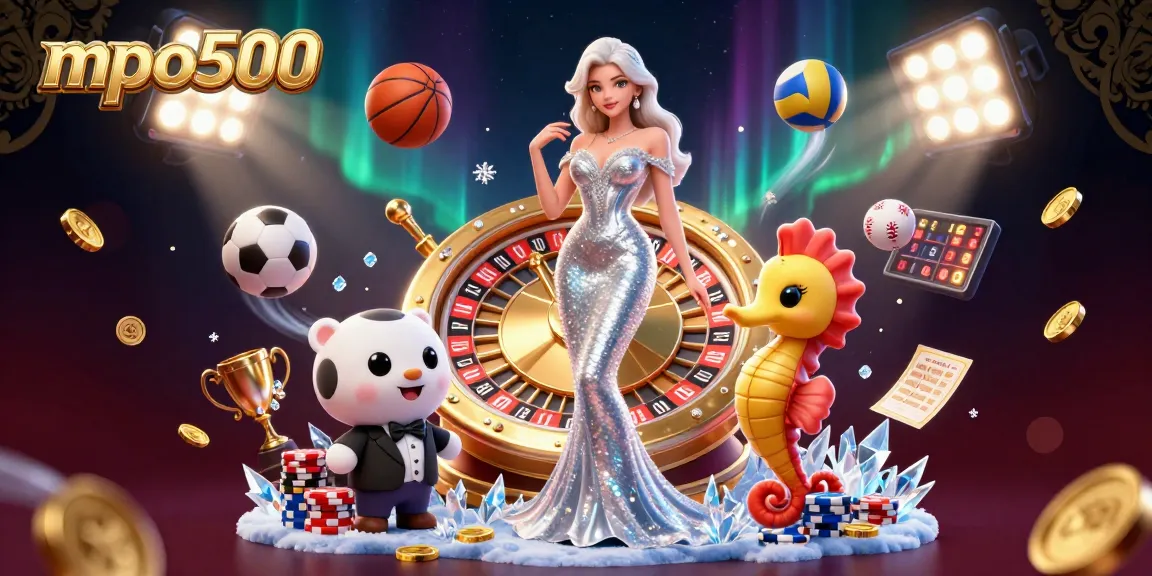 MPO500 showcases thrilling casino action with a woman in an elegant gown beside a golden roulette wheel.