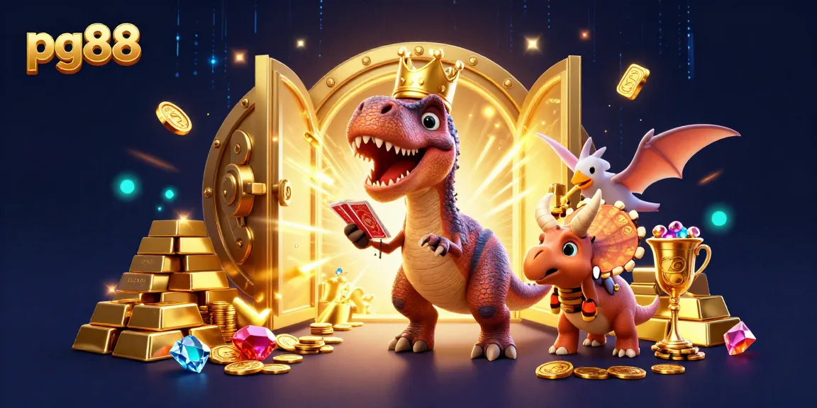Experience thrilling gameplay at pg88 with friendly dinosaurs in a dynamic casino scene.