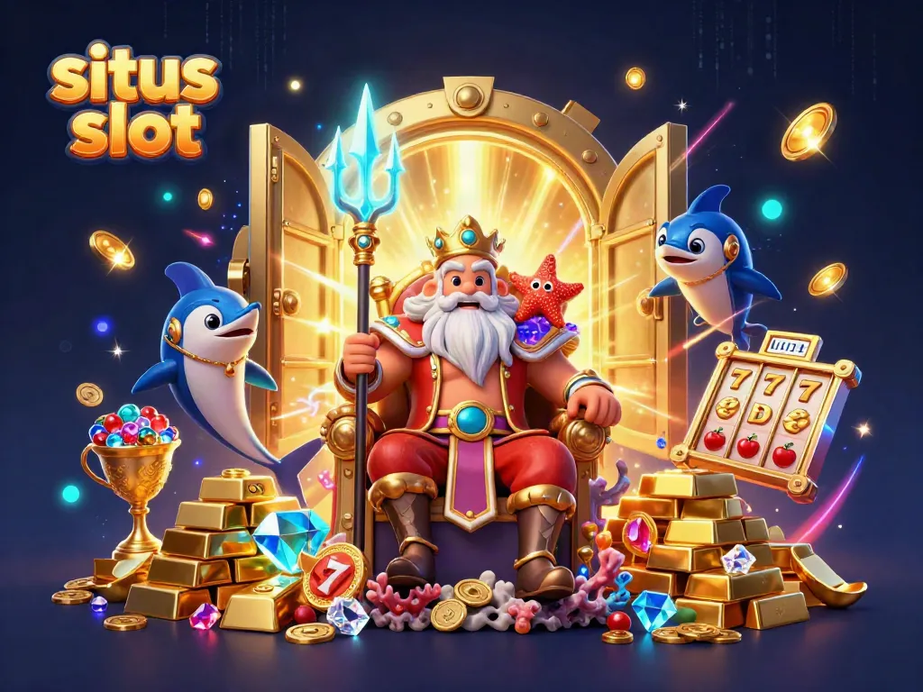 Experience situs slot excitement with Neptune and treasures in dazzling 3D illustration.