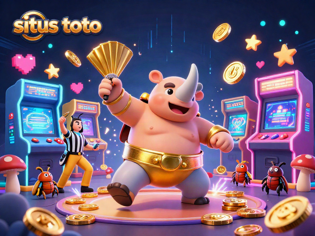 Engaging world of situs toto where a sumo beetle stomps to unleash a shower of coins.