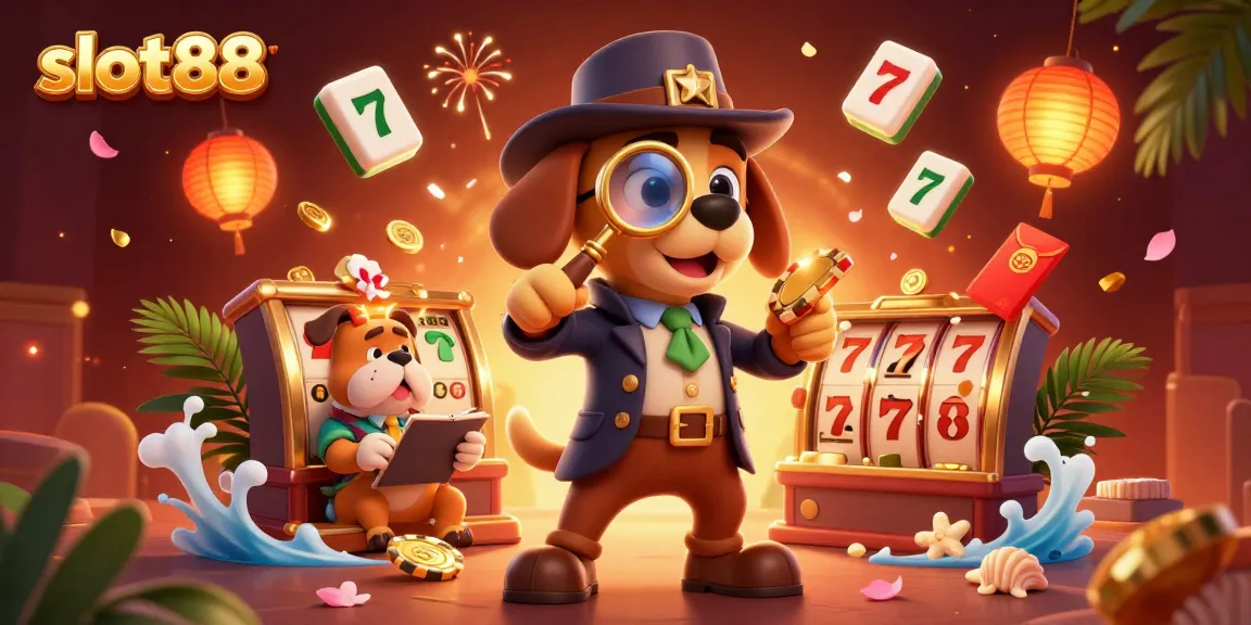 Experience the excitement of slot88 through cartoon characters and vibrant game elements illustrating luck and winnings in this casino-themed artwork.