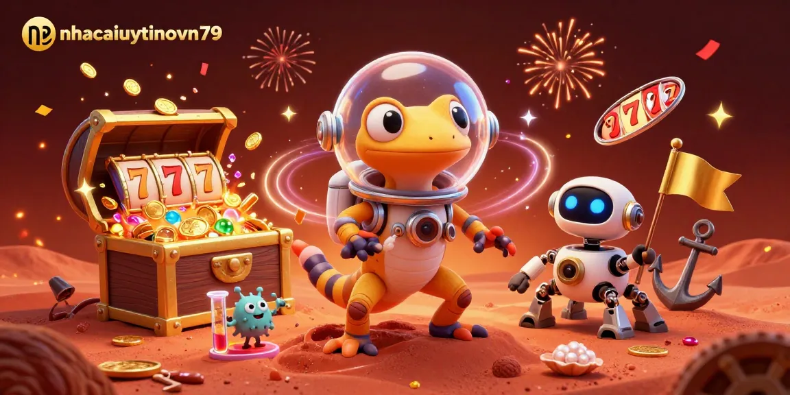 Win big at nhacaiuytinovn79 with this vibrant 3D casino scene featuring a Martian gecko!