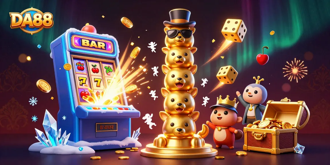 Spin the reels at DA88 with vibrant visuals of a golden totem, jackpot slots, and exciting casino games.