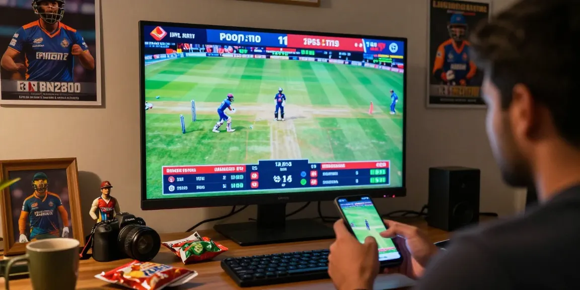 Excited sports fan engaging in Fair play online betting during an IPL match.