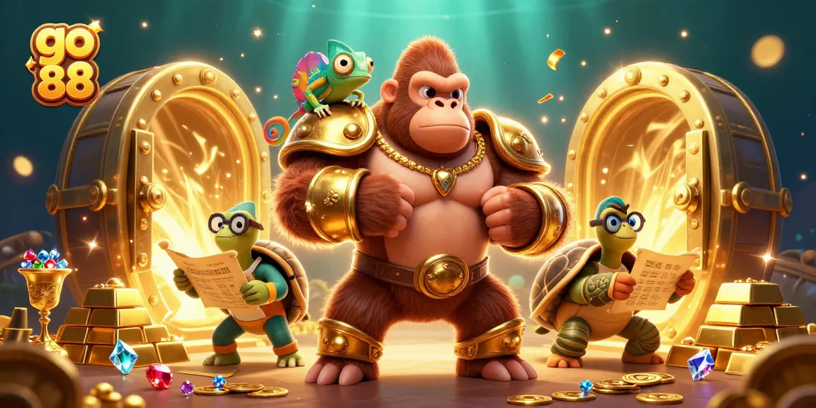 Engage in thrilling gameplay at go 88 with a vibrant 3D gambling scene featuring exciting characters and treasure.