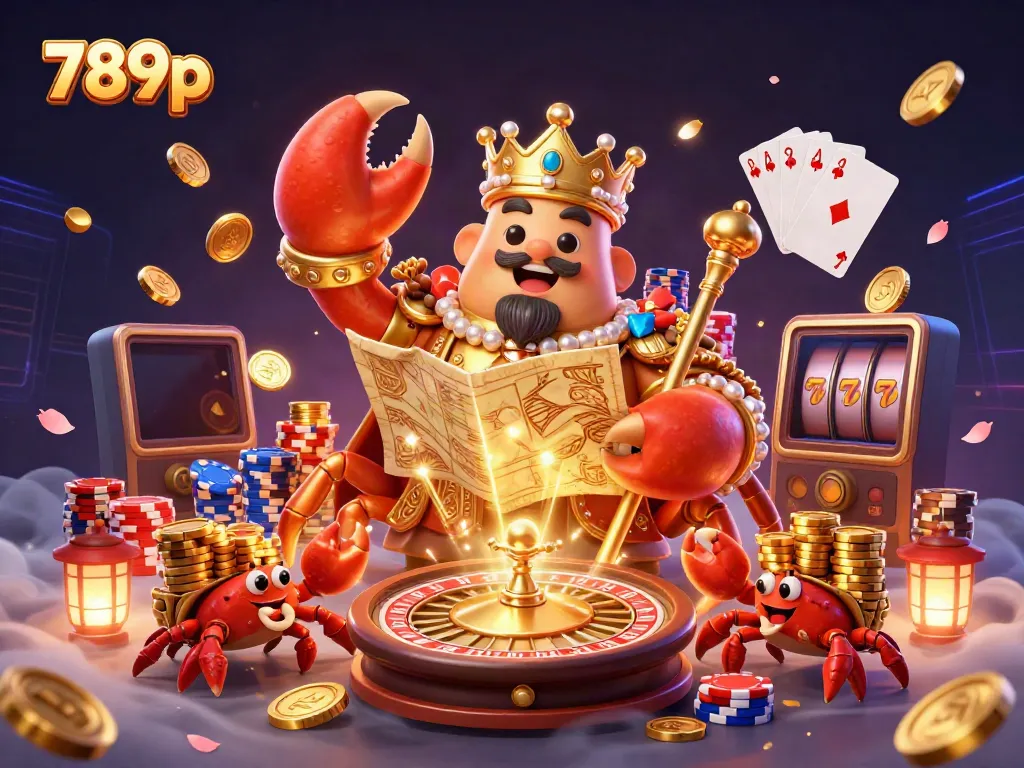 Win big with 789p's golden crab emperor and vibrant casino elements in a thrilling gaming scene.