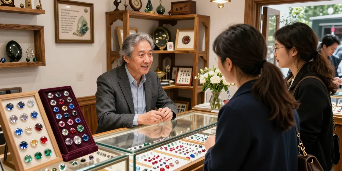 Explore top quality gemstones at My Gem Spot while browsing a vibrant merchant shop showcasing exquisite gems.