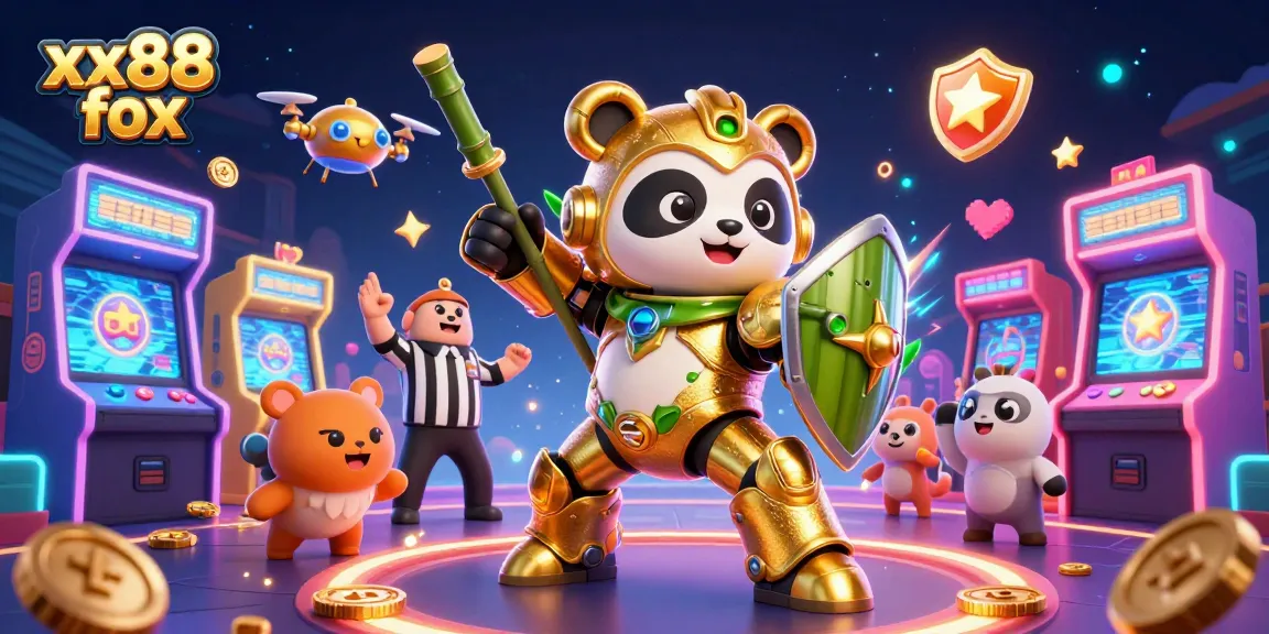 Experience thrilling action with xx88 forex as the golden panda battles in an energetic cartoon casino arena.
