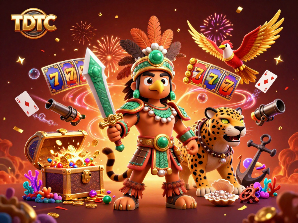 Experience exhilarating wins with TDTC in a vibrant 3D casino scene filled with excitement.