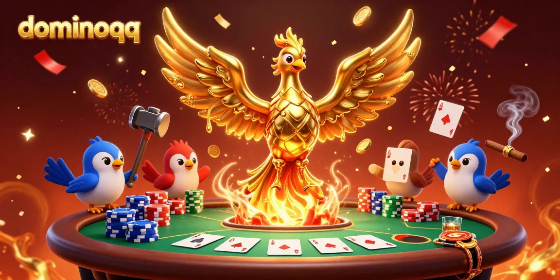 Experience thrilling dominoqq gaming action with stunning visuals of gold coins and poker elements