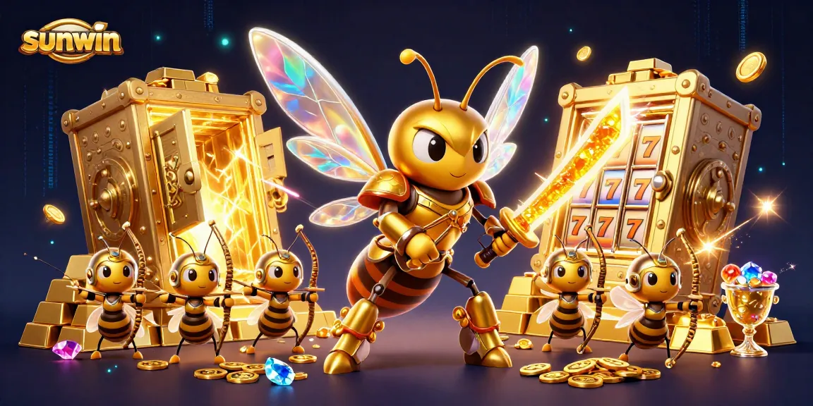 Engage with sunwin's dynamic gaming scene featuring a cartoon hornet samurai and treasure elements.