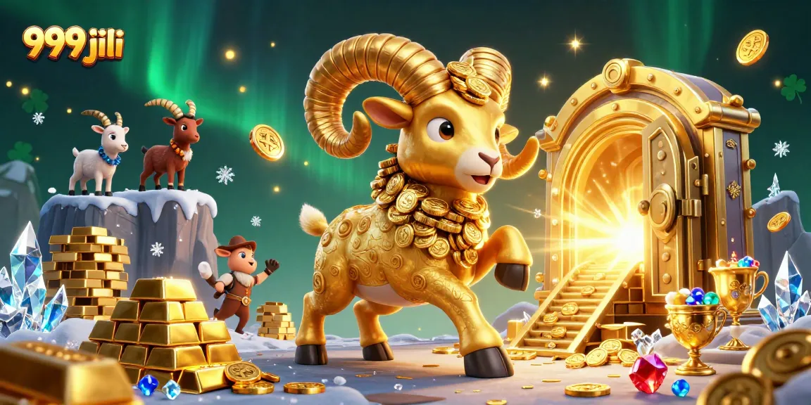Experience the excitement of 999 jili with a vibrant golden ram charging through a treasure-filled casino scene.