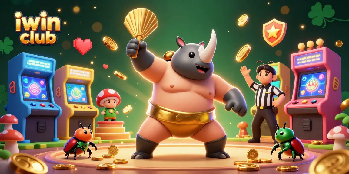Engage with iwin club’s exciting 3D illustration featuring vibrant gaming elements and lively characters.