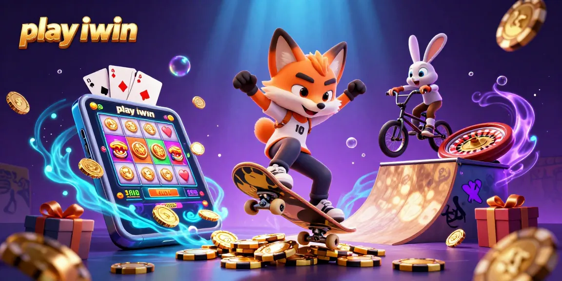 Play iwin with vibrant 3D characters enjoying casino-themed fun and action.