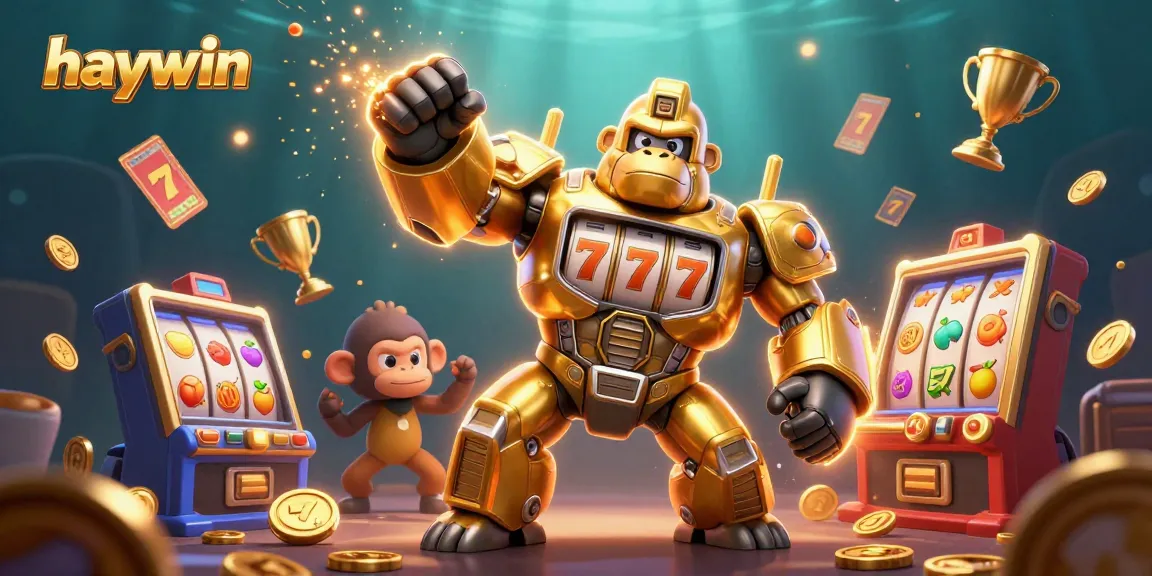 Experience the thrill of winning with Haywin's dynamic slots game animation featuring a golden gorilla mech.