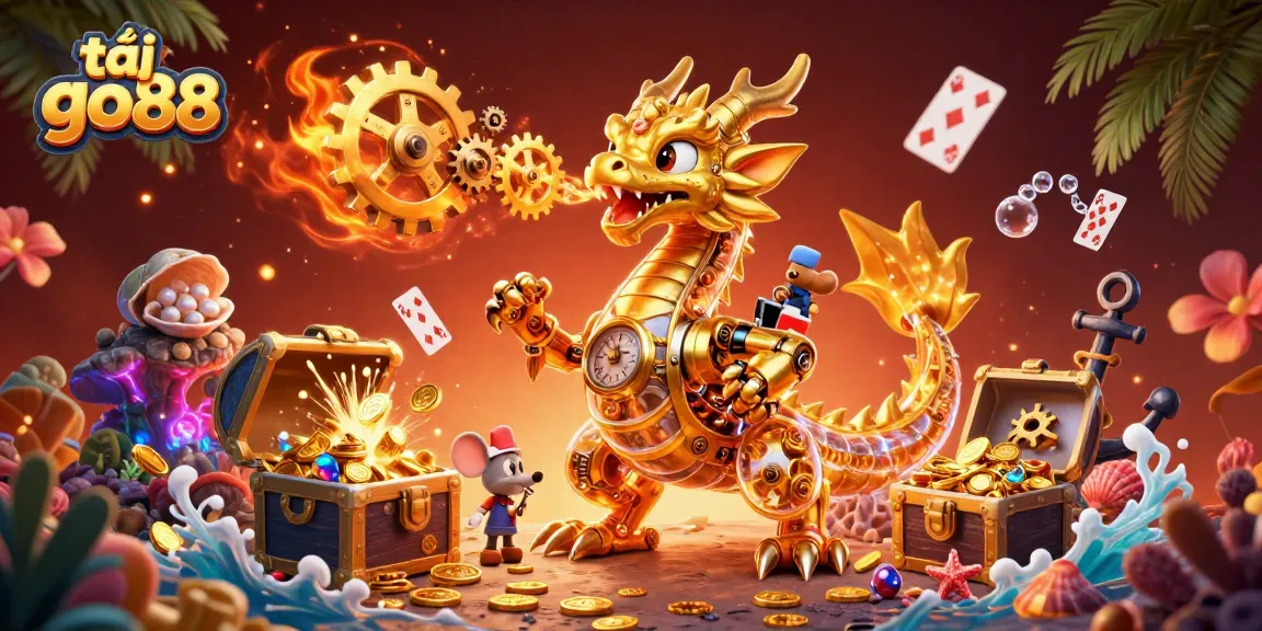 Engage with the exciting gaming world of tải go88, featuring a golden dragon and treasures in a vibrant casino