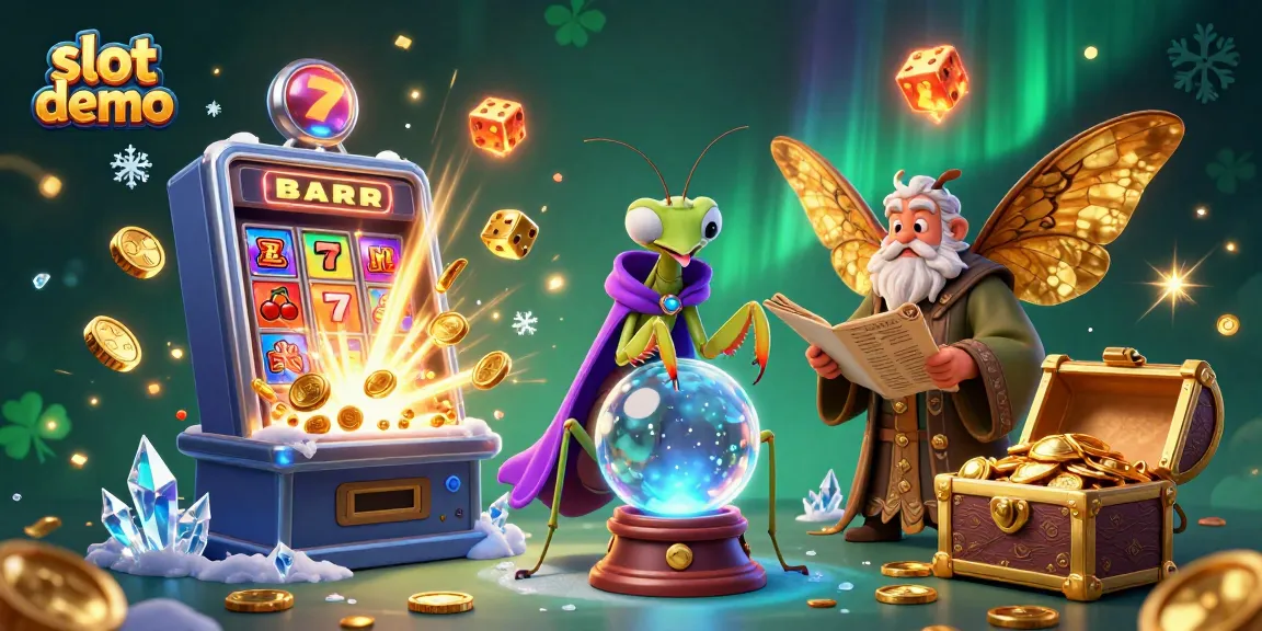 Slot demo yang menunjukkan berbagai elemen permainan kasino dengan karakter menarik dan simbol keberuntungan.