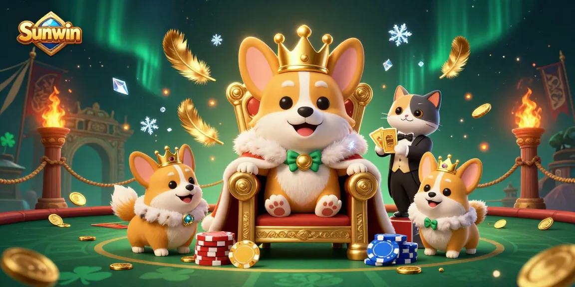 Engage in thrilling gameplay at Sunwin, featuring vibrant corgis and golden card elements.