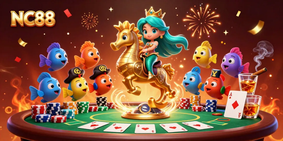 Join the excitement at NC88 with vibrant casino action featuring poker elements and colorful characters.